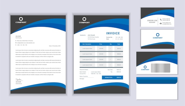 Classic stationery business corporate branding design with letterhead template, invoice and business card.