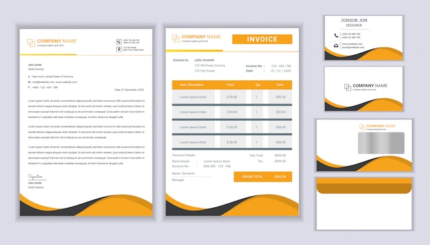 Classic stationery business corporate identity design with Letterhead template, invoice and business card.