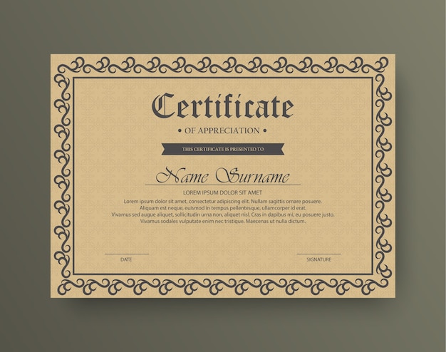 Vector classic style award certificate with frame