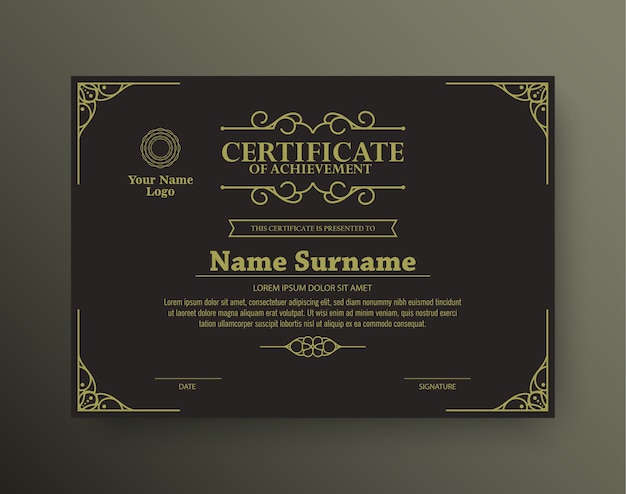 Classic style award certificate with frame