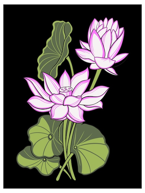 Classic style lotus flower vector design, color editable