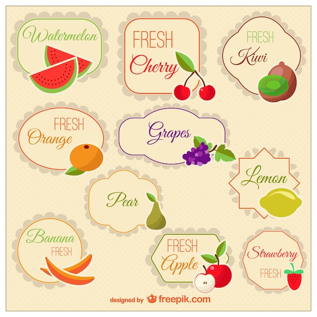 Vector classic tags of fruit