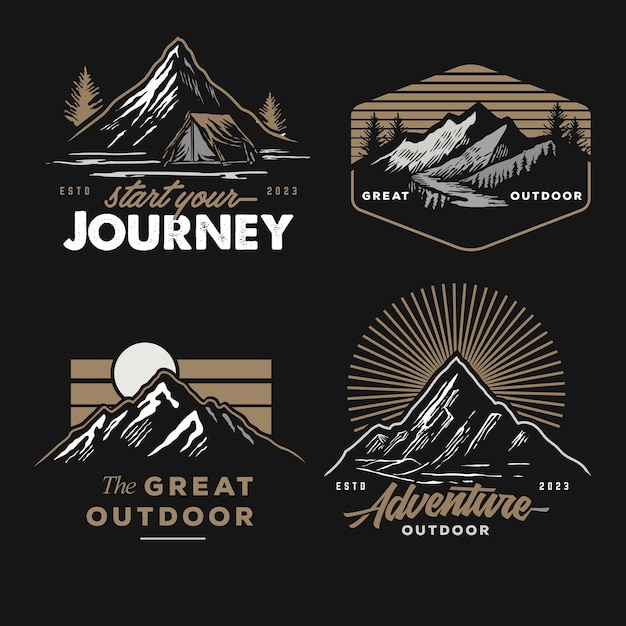 Vector classic tshirt graphic art assets set collection of vintage adventure badge camping emblem logo