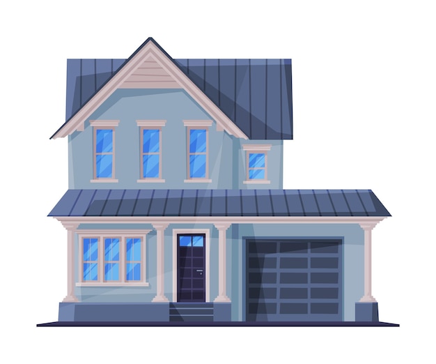 Classic Two Storey Suburban Residential House Country Real Estate Building Flat Vector Illustration