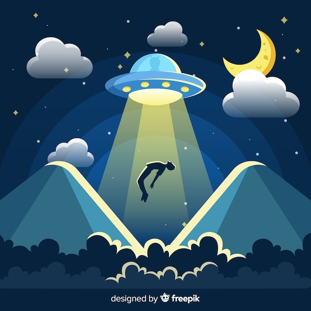 Classic ufo abduction concept with flat design