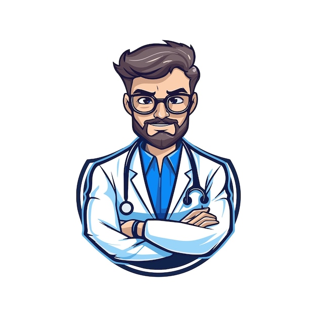 A classic vector cartoon mascot character of men doctor with white background