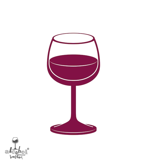 Calice vettoriale classico mezzo pieno di vino, elegante illustrazione a tema alcol. elemento di design grafico stile di vita - idea appuntamento romantico, eps8.