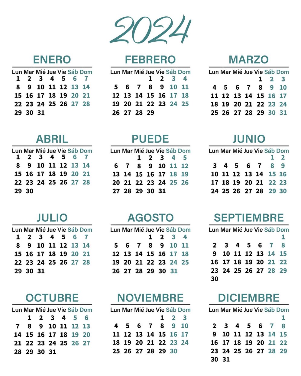 Premium Vector Classic vertical calendar 2024 in spanish days weeks