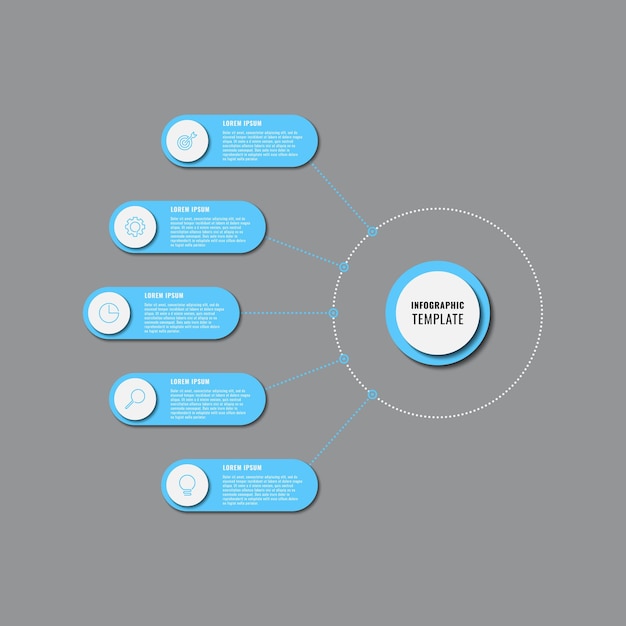 Classic vertical infographic template with five light blue round elements on a gray background