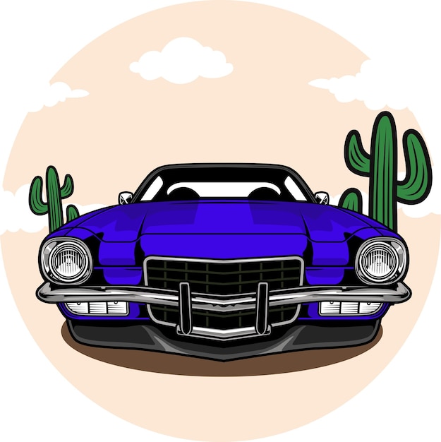 Classic and vintage car illustration in sunny sky background illustration design in vector format