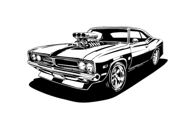 illustrazione in bianco e nero di vettore di design classico vintage retrò auto
