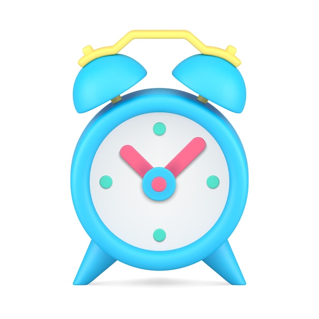 Classic vintage round alarm clock with arrows pointing minutes and hours front view d icon vector