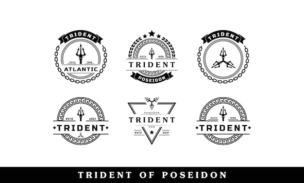 Vector classic vintage trident neptune god poseidon triton king spear logo icon design template