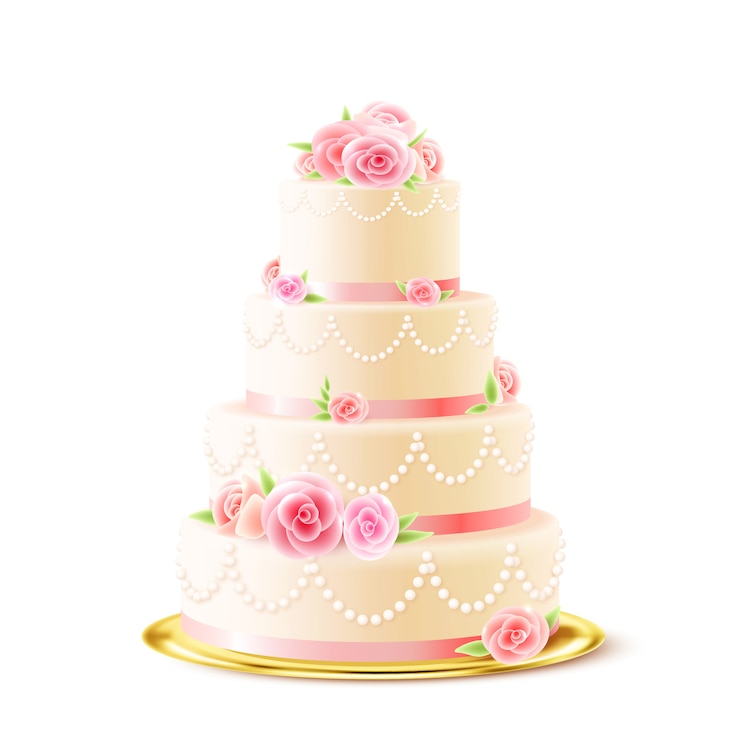 Vector  classic wedding cake with roses realistic 