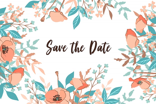 Classic wedding Save the Date card with flower frame background