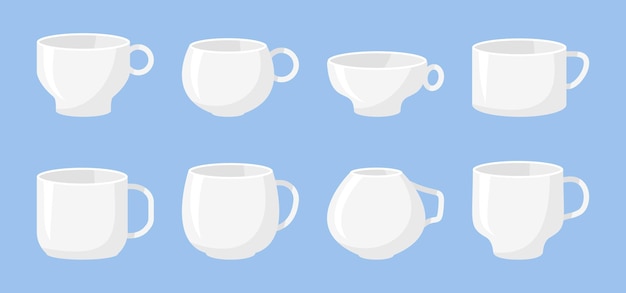 Вектор Набор классических белых кофейных чашек