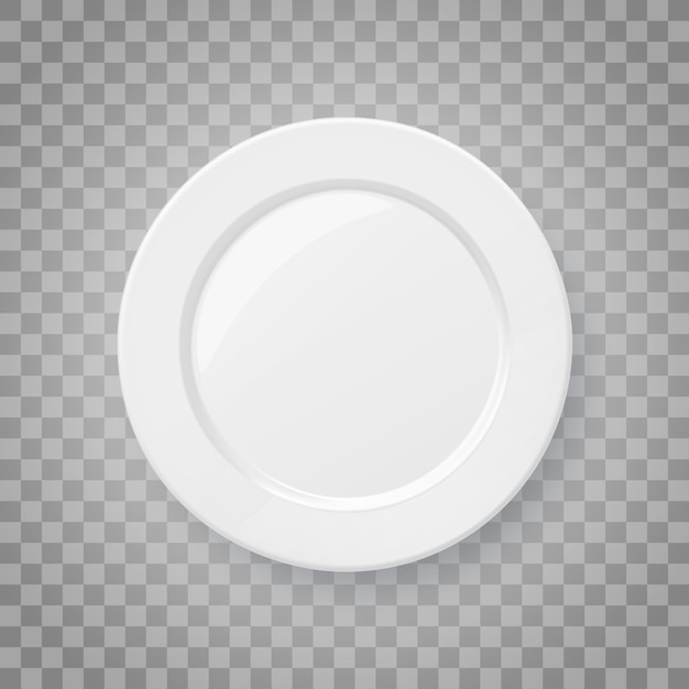 Classic White realistic food plate Porcelain dishware Top view 3d vector illustration