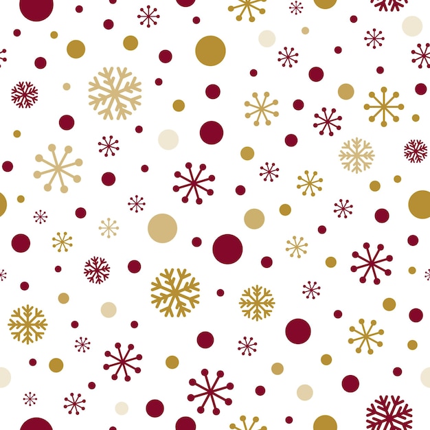 Inverno classico senza cuciture nei colori rosso e oro elementi a pois di fiocchi di neve vettore di copertina del nuovo anno astratto