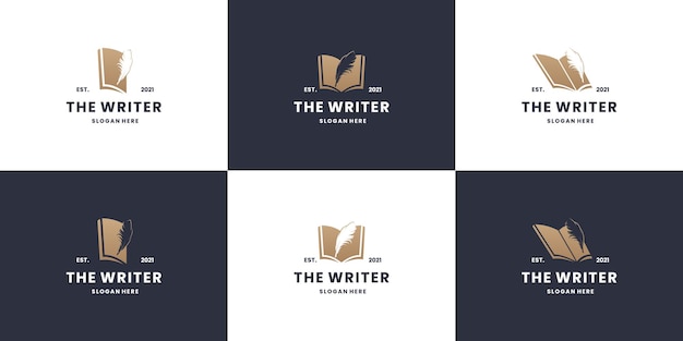 Classic the writer logo collection. feather and book combine