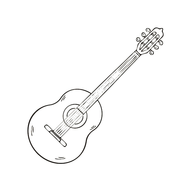 Classical guitar sketch isolated on a white