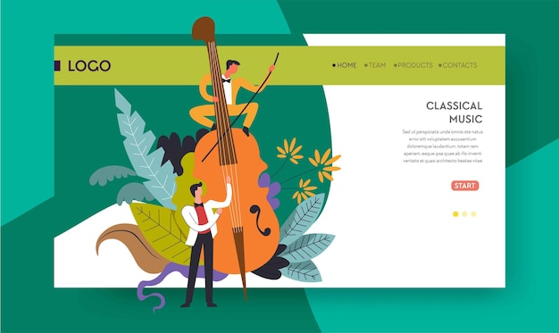 Classical music concert violoncello and musicians web page template