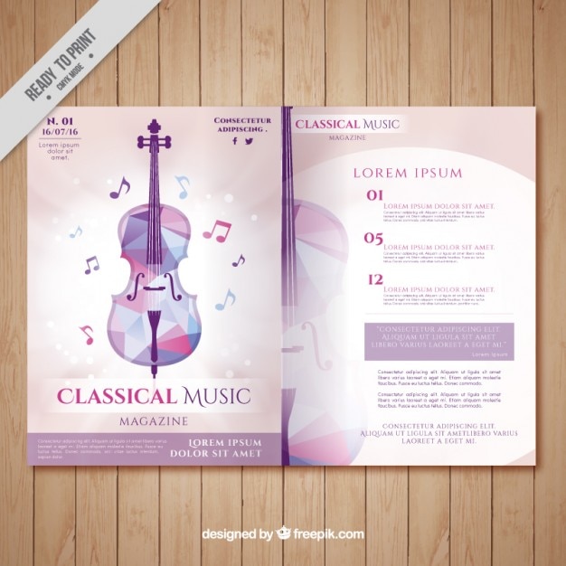 Classical music magazine with geometric violin