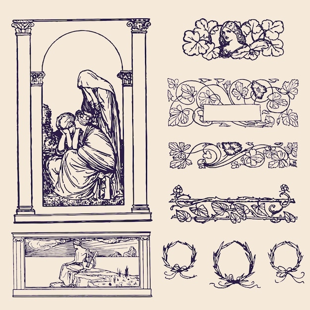 Classical ornamental mythology illustration graphic vector elements 3