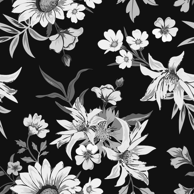 Classical seamless pattern with botanical floral design illustration