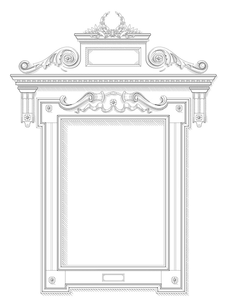 Vector classical vector frame in the technique of engraving