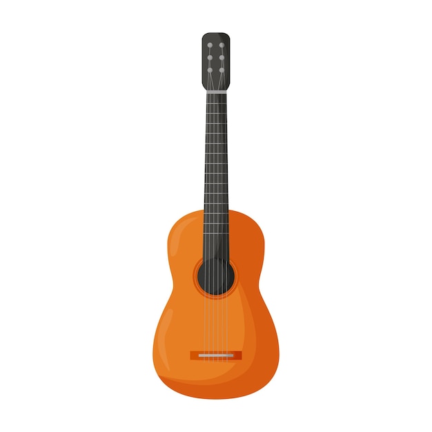 Классическая деревянная гитара Струнные музыкальные инструменты Плоская векторная иллюстрация