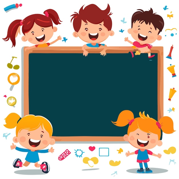 Vector classroom board back to school pre school children hand drawn flat stylish mascot cartoon character