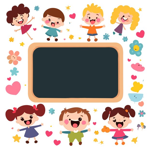 Vector classroom board back to school pre school children hand drawn flat stylish mascot cartoon character