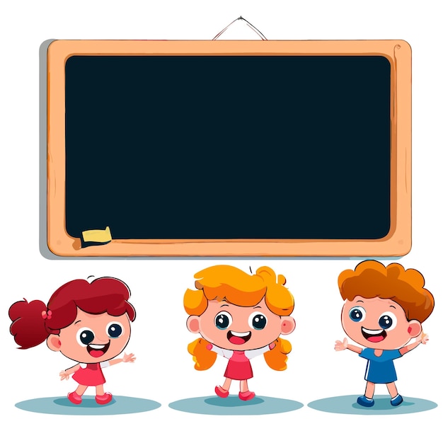 Vector classroom board back to school pre school children hand drawn flat stylish mascot cartoon character