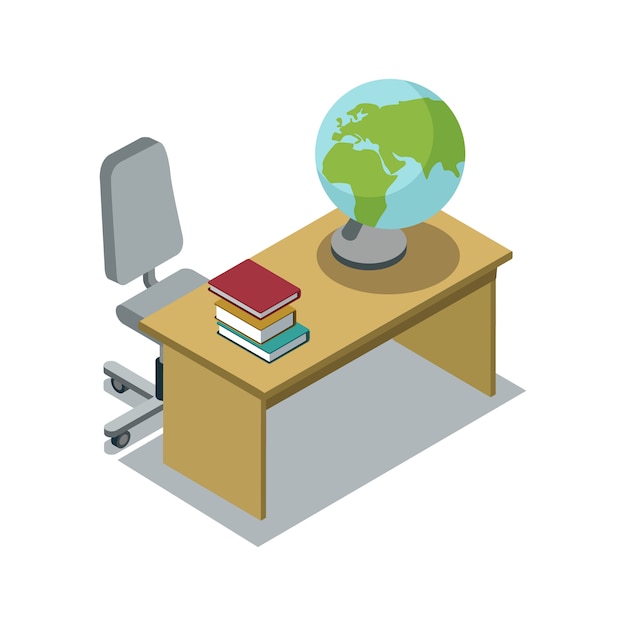 Classroom desk with textbook isometric illustration