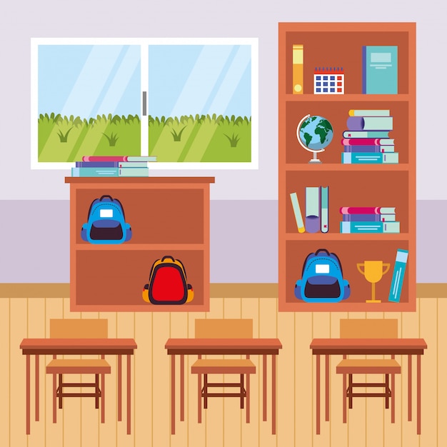 Vector classroom furniture cartoon