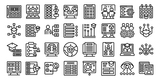 Classroom management software icons set outline vector People school