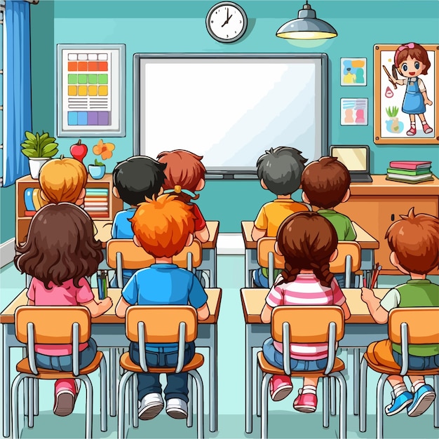 Classroom vector illustration back to school after holiday cartoon classroom