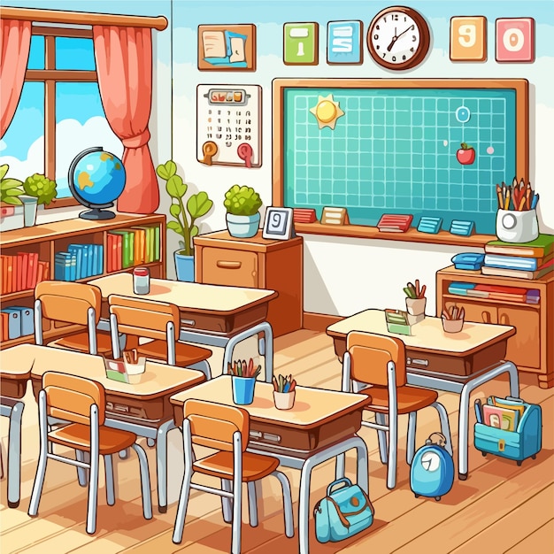 Vector classroom vector illustration back to school after holiday cartoon classroom