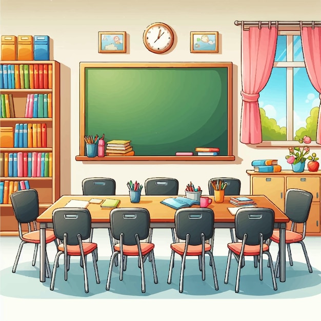 Vector classroom vector illustration back to school after holiday cartoon classroom