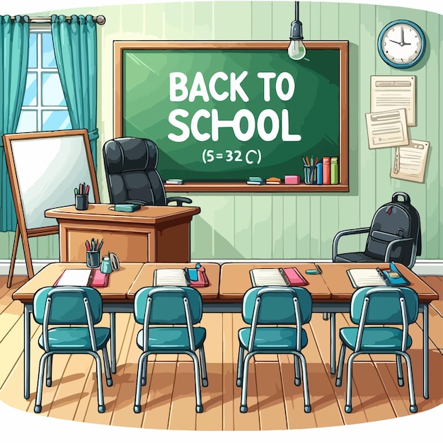 Vector classroom vector illustration back to school after holiday cartoon classroom