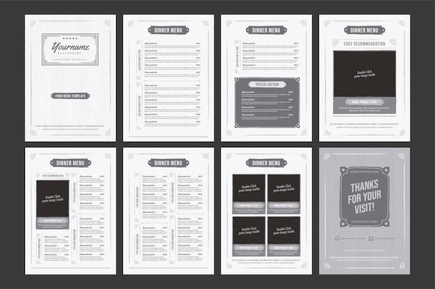 Vector classy food menu 4 a4 pages template