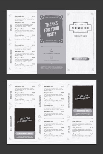 Vector classy food menu 4 flyer trifold template