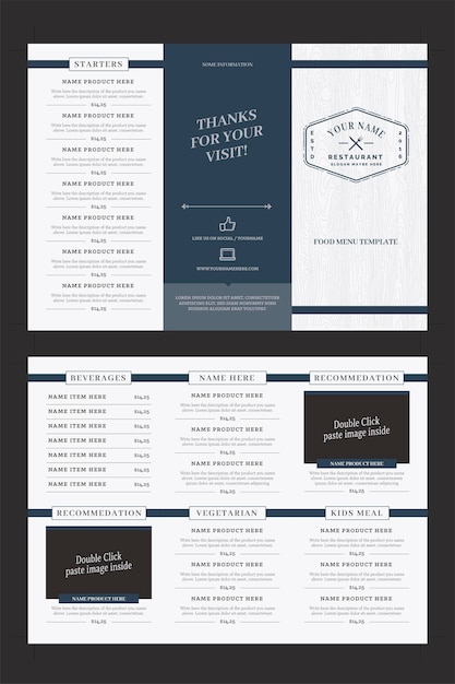 Vector classy food menu 5 trifold flyer template