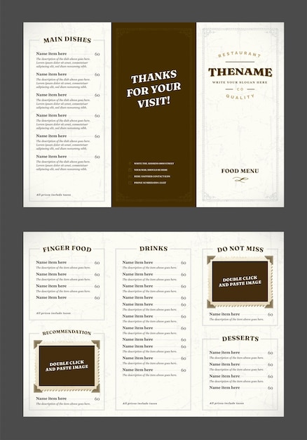 Vector classy food menu 6 flyer trifold template