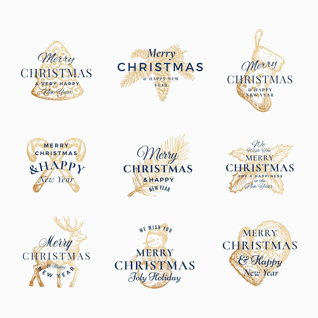 Classy merry christmas and happy new year abstract  signs, labels or logo templates set.