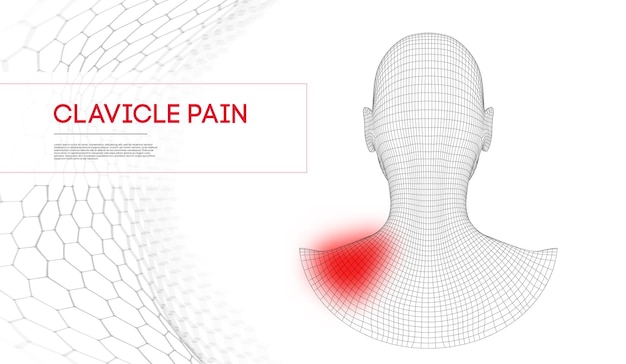 벡터 여성의 쇄골 통증. 와이어프레임 헤드 3d. 벡터 일러스트 레이 션.