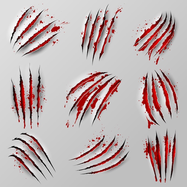 Vector claw marks scratches with blood isolated nail rips