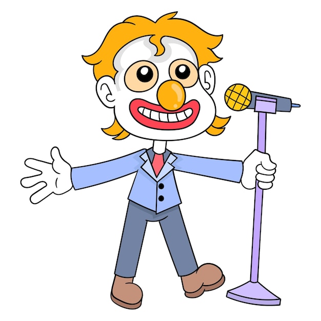 Clawn singer perform on the stage, vector illustration art. doodle icon image kawaii.