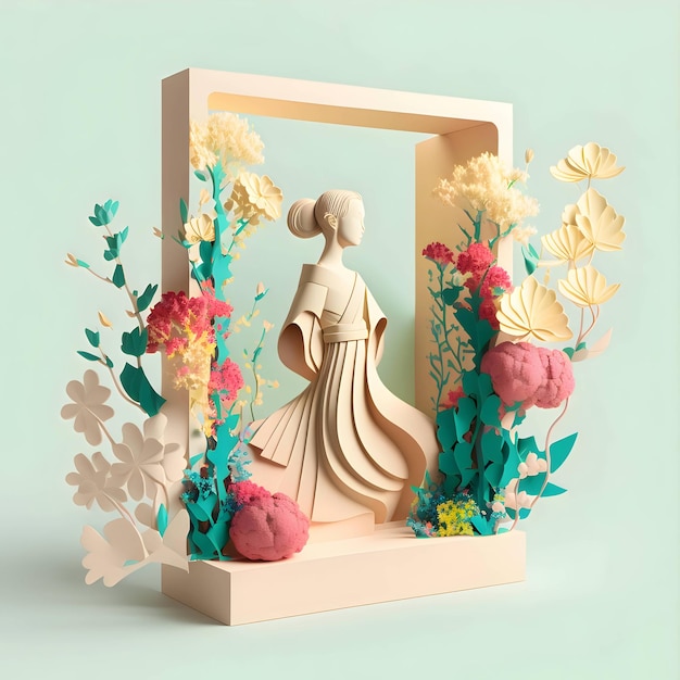 Vector clay figurine of a woman and flowers