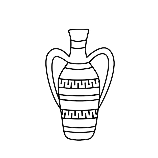 Clay jug with greek ornament in the doodle style.